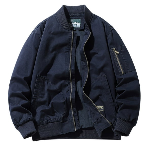 Mens Haveyweight Jacket Front Zip Cotton Outdoor Military Cargo Long Sleeve Outwear Men's Stand Collar Casual Workwear with Zipper Pockets