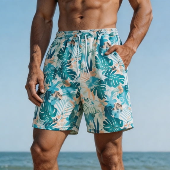Mens Hawaii Beach Shorts Drawstring Elastic Waist Quick Dry Swim Trunks with Pockets Casual Summer Surfing Board Shorts,Sizes M-3XL