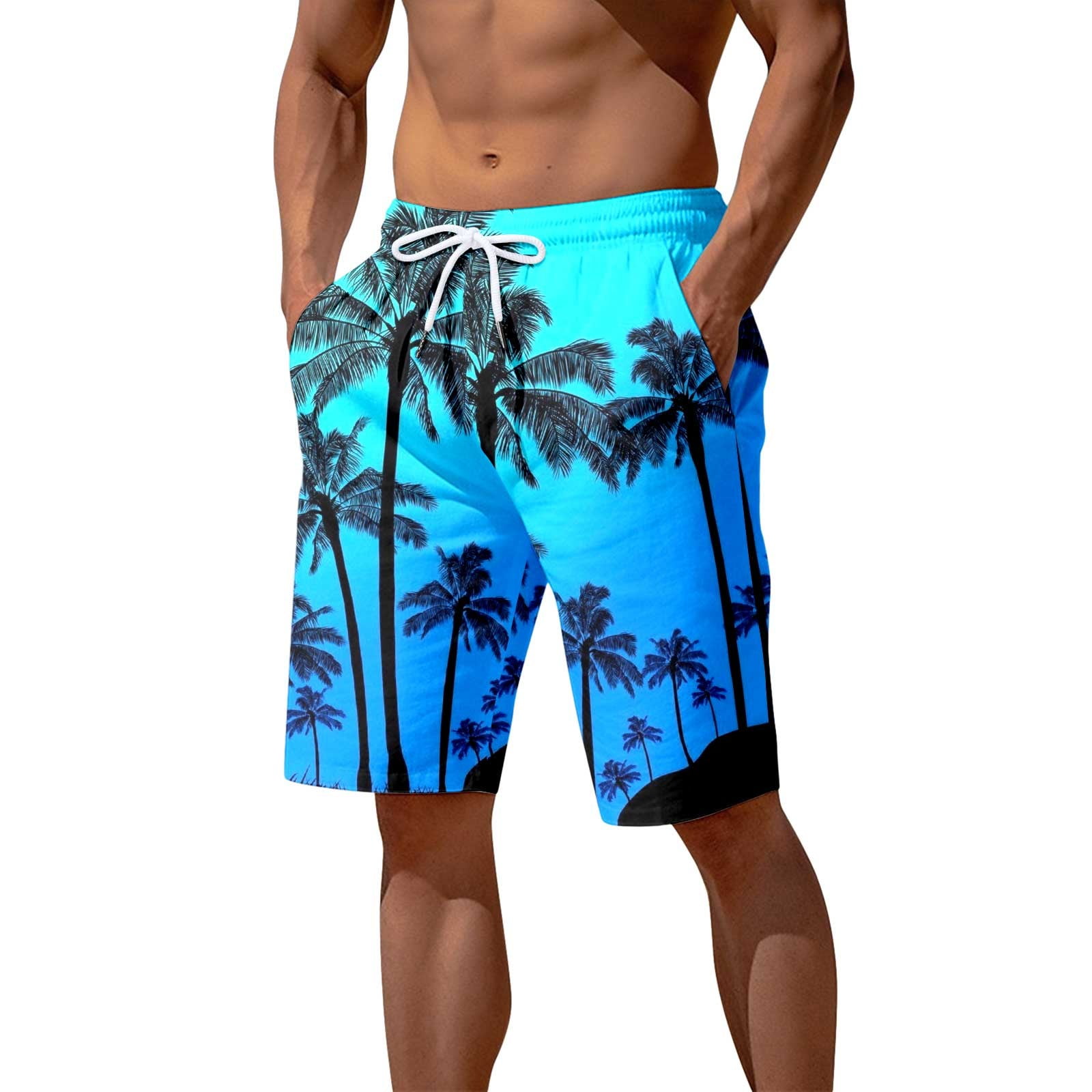 Mens Hawaiian Beach Pants 3D Printed Seaside Coconut Tree Sunset