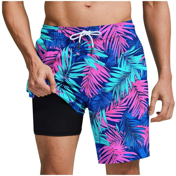 Mens Hawaiian Beach Shorts Trendy Elastic Waist Athletic Short with Lined Bottoms Loose Comfy Crop Sweatpant