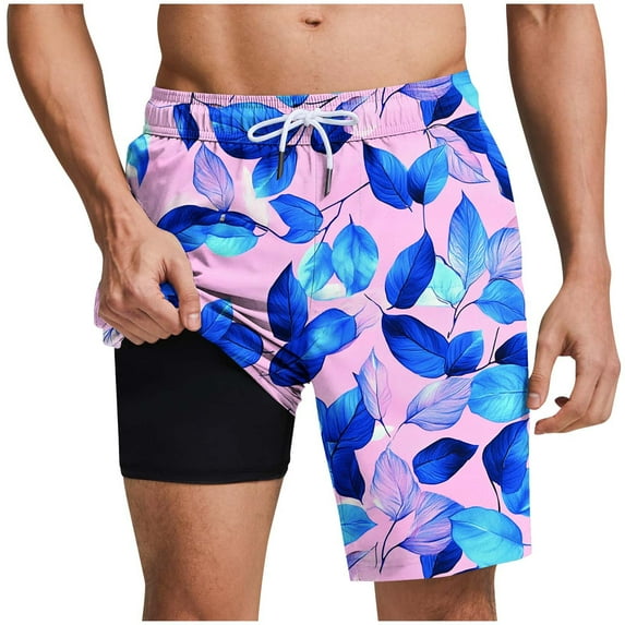 Mens Hawaiian Beach Shorts Trendy Elastic Waist Athletic Short with Lined Bottoms Loose Comfy Crop Sweatpant
