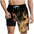 thumbnail image 1 of Mens Hawaiian Beach Shorts Trendy Flame Print 2 in 1 Compression Liner Swim Shorts Workout Gym Sweat Shorts, 1 of 5