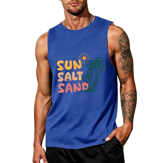 Mens Hawaiian Beach Tank Tops, Summer Beach Letter Graphic Sleeveless Muscle Cut Off Gym Shirts