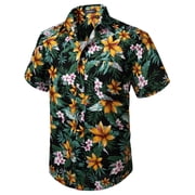 Mens Hawaiian Floral Shirts Beach Short Sleeve Shirt Casual Button Down Shirt Summer Black Golden S