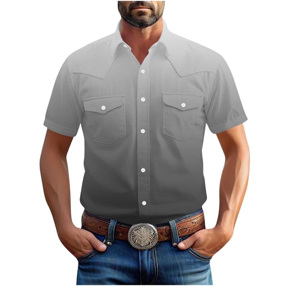 Mens Hawaiian Gradient Shirts Button Up Short Sleeve Beach Shirts Casual Turndown Collar Blouse Shirt