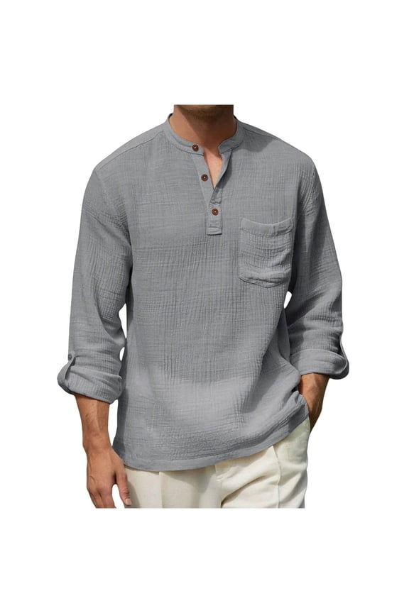 Mens Hawaiian Henley Shirt 3/4 Sleeve Stand Collar with Pocket Summer Casual Beach T-Shirt Fathers Day Gift