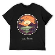 Mens Hawaiian Language Pau Hana means Happy Hour T-Shirt Black 3X-Large