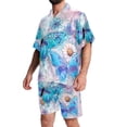 thumbnail image 1 of Mens Hawaiian Sets, Mens 2 Piece Outfits, Beach Outfits for Men, Pink Blue Pansy Vintage Modern, Men Short Sets Outfits, 1 of 6