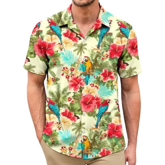 Mens Hawaiian Shirt Floral Palm Tree Short Sleeve Lapel Beach Shirt Summer Clothes Trendy Tops for Vacation everyone