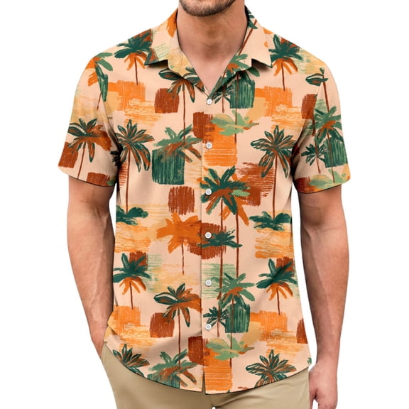 Mens Hawaiian Shirt Floral Palm Tree Short Sleeve Lapel Beach Shirt Summer Clothes Trendy Tops for Vacation noble