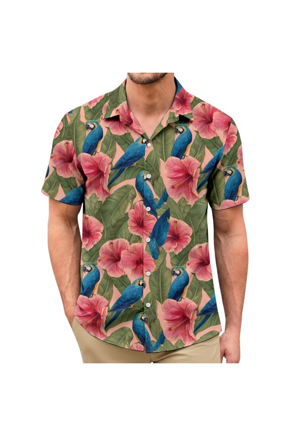 Mens Hawaiian Shirt Floral Palm Tree Short Sleeve Lapel Beach Shirt Summer Clothes Trendy Tops for Vacation
