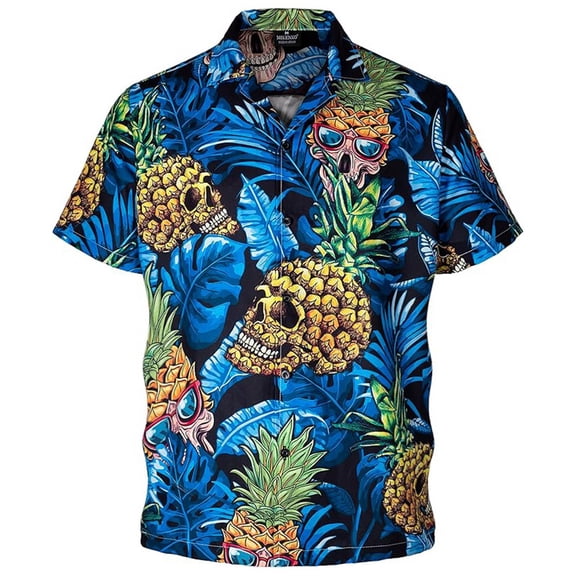 Mens Hawaiian Shirt Funny Button Casual Lightweight Shirt Short Sleeve Spring Print Collar Top Blue XL
