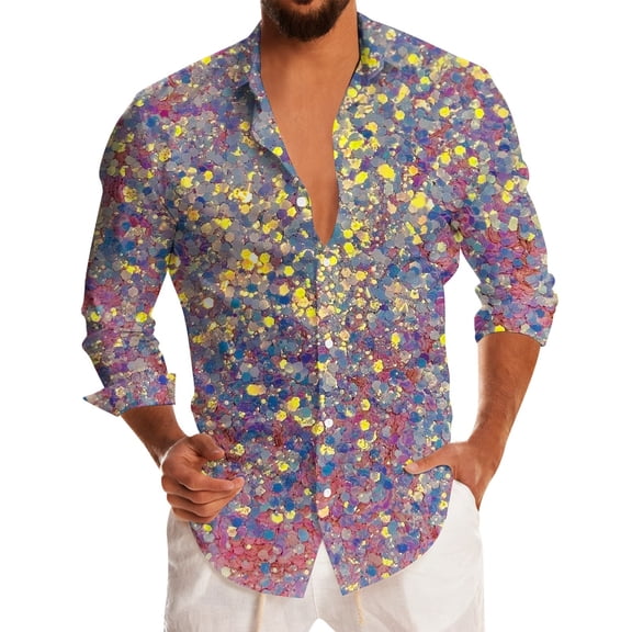 Mens Hawaiian Shirt Funny Button Lightweight Spring Carnival Print Long Sleeve Shirt Casual Turn Down Collar Top Pink XL