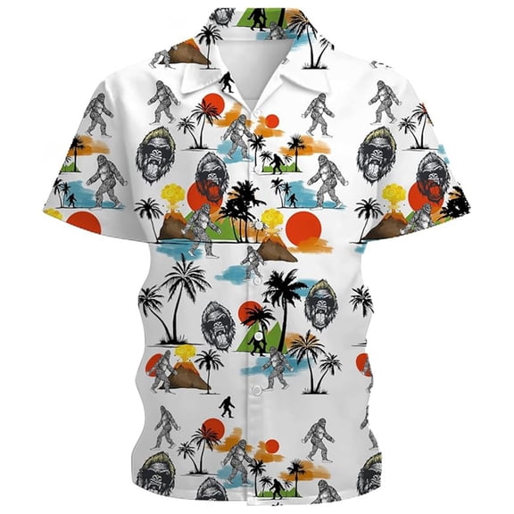 Mens Hawaiian Shirt Funny Button Printed Casual Shirt Short Sleeve Lightweight Collar Spring Top Light Gray L
