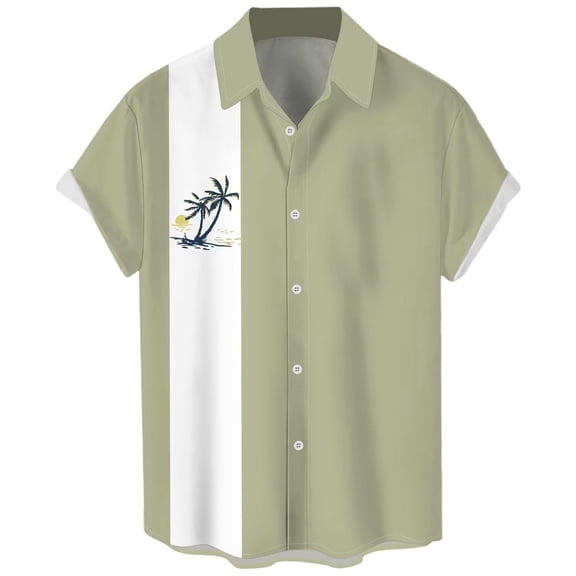 Mens Hawaiian Shirt Funny Button Short Sleeve Spring Shirt Lightweight Casual Turn Down Collar Top Light Green XXXXL