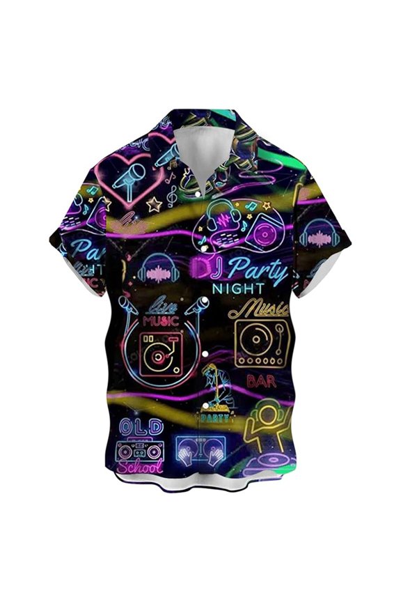 Mens Hawaiian Shirt Funny Button Short Sleeve Spring Top Casual Printed Shirt Lightweight Collar Dark Purple L