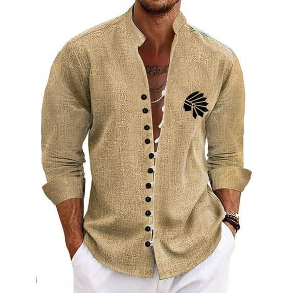 Mens Hawaiian Shirt Long Sleeve Button Down Tropical Shirts Casual Summer Beach Shirt Brown L