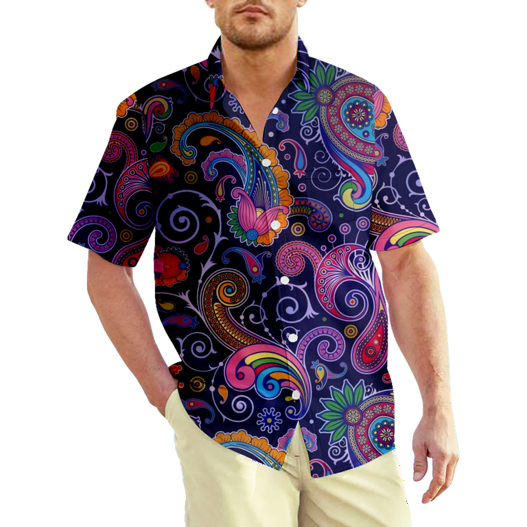 Mens Hawaiian Shirt Paisley Print Comfortable Streetwear Casual