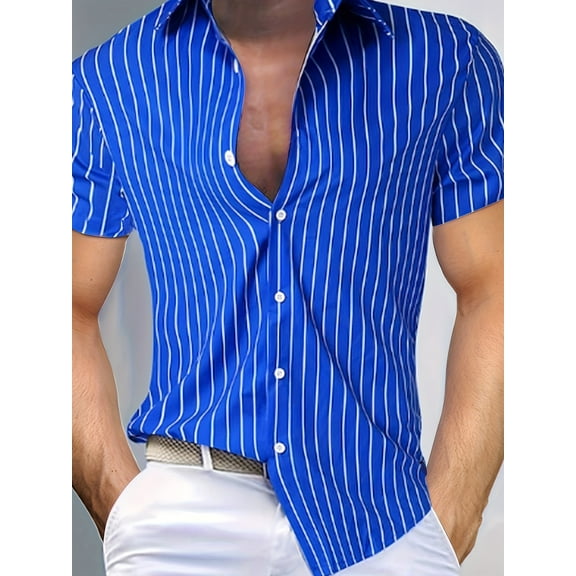 Mens Hawaiian Shirt Short Sleeve Button Down Shirts Tropical Floral Summer Beach Shirts Blue L