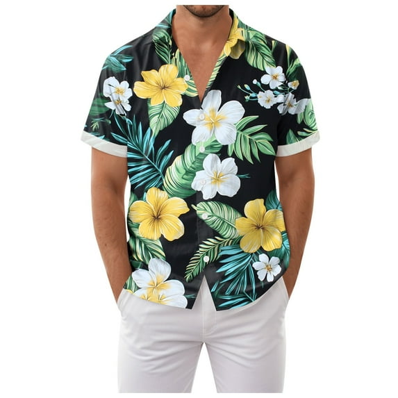 Mens Hawaiian Shirt Short Sleeve Button Down Shirts Tropical Floral Summer Beach Shirts,S-3XL