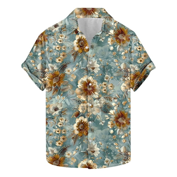ZQUUVOU Mens Hawaiian Shirt Short Sleeve Floral Button Down Shirts Tropical Holiday Tops Collar Summer Beach Shirts H-Multicolor