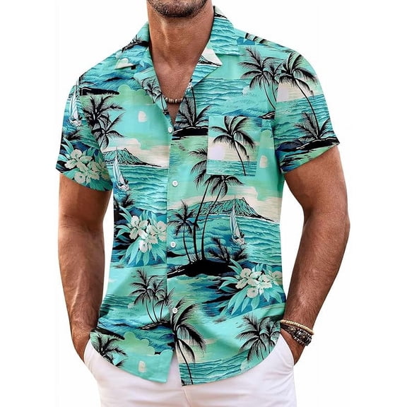 Mens Hawaiian Shirt Short Sleeve Floral Button Down Shirts Tropical Summer Beach Shirts Camp Collar Shirt
