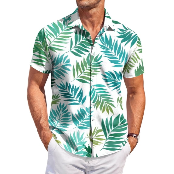 Mens Hawaiian Shirt Short Sleeve Summer Casual Tropical Print Button Down Shirts for Men Fashion Beach Vacation T Shirts Mint Green S