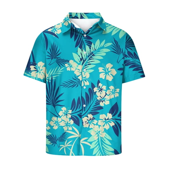 Mens Hawaiian Shirt Stylish Floral Pattern Short Sleeves Button Down Shirts Tropical Vacation Casual Tees Tops