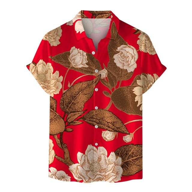 Mens Hawaiian Shirt Stylish Floral Pattern Short Sleeves Button Down Shirts Tropical Vacation Casual Tees Tops