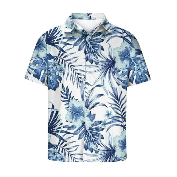 Mens Hawaiian Shirt Stylish Floral Pattern Short Sleeves Button Down Shirts Tropical Vacation Casual Tees Tops