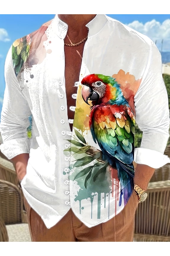 Mens Hawaiian Shirt Summer 3D Print Casual Long Sleeve Button Down Graphic Aloha Dress Shirts White XXL