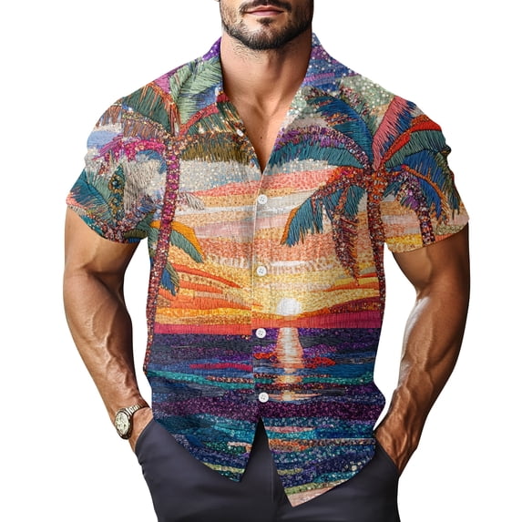 Mens Hawaiian Shirt Summer Beach Tropical Vacation Print Aloha Shirt Casual Short Sleeve Button Down Shirt Orange S