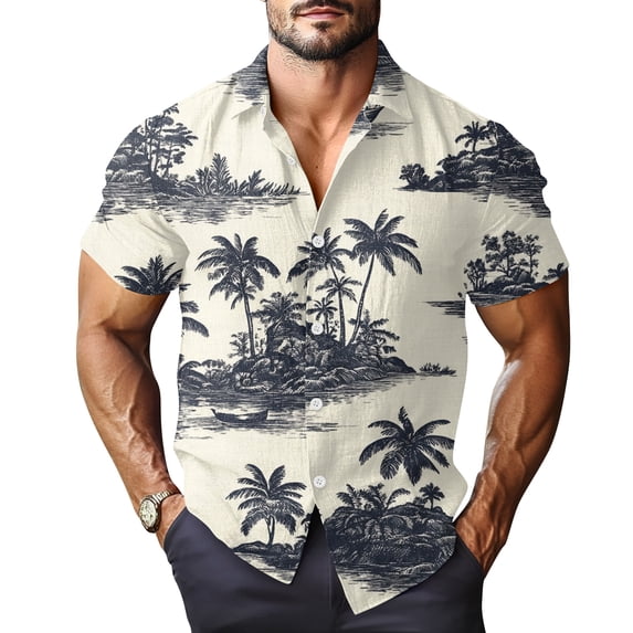 Mens Hawaiian Shirt Summer Beach Tropical Vacation Print Aloha Shirt Casual Short Sleeve Button Down Shirt White S