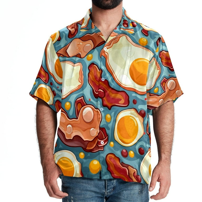 Mens Hawaiian Shirt Tropical Button Short Sleeve S Breakfast Bacon and Eggs Walmart
