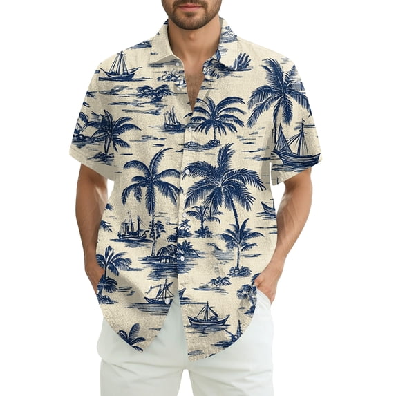 Mens Hawaiian Shirt Tropical Holiday Beach Shirts Lapel Collar Button Up Short Sleeve Cruise Vacation Tshirts