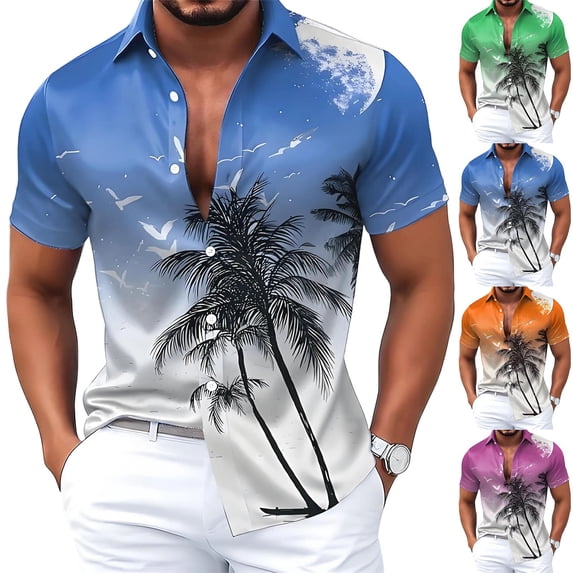 Mens Hawaiian Shirt Tropical Short Sleeve Button Down Shirts Summer Beach Lightweight Top Orange XXXXL
