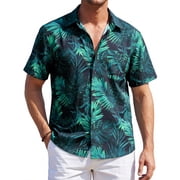 Mens Hawaiian Shirt Tropical leaf Short Sleeve Button Up Shirts Casual Aloha Tee for Summer Beach