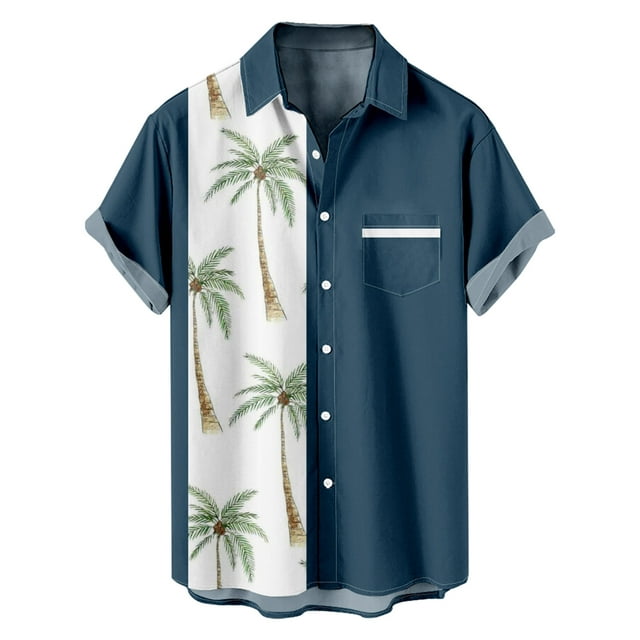 Mens Hawaiian Shirt Vintage Bowling Shirt Short Sleeve Button Down ...