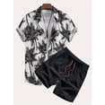 thumbnail image 1 of Mens Hawaiian Shirt and Shorts Set Regular Fit Short Sleeve Casual Funky Beach Flamingo Shirt Set Black XXL, 1 of 4