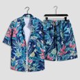 thumbnail image 1 of Mens Hawaiian Shirt and Shorts Set Tropical Floral Print 2 Piece Outfits Navy M, 1 of 5