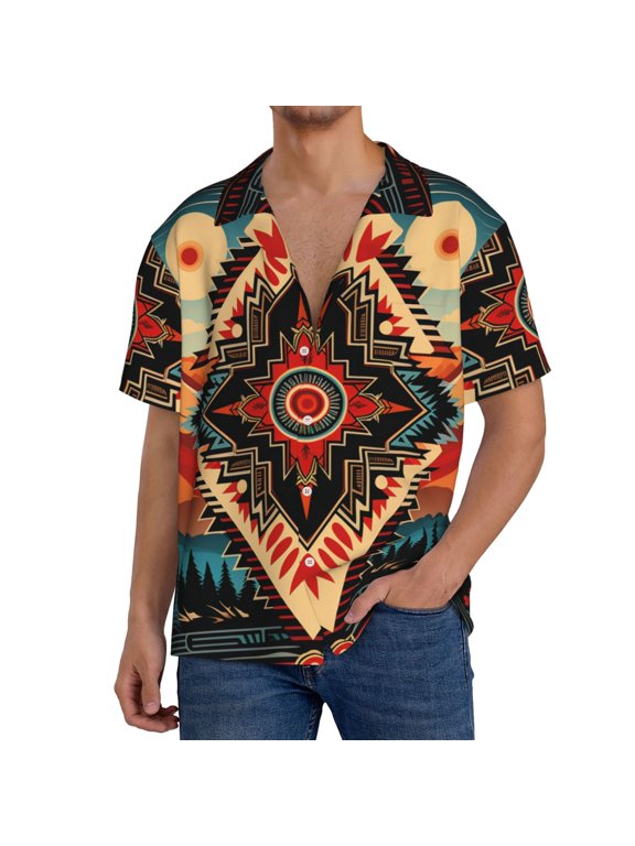 Mens Hawaiian Shirts Casual Short Sleeve Button Down Beach , Aztec Baja Southwest Western Native Cool