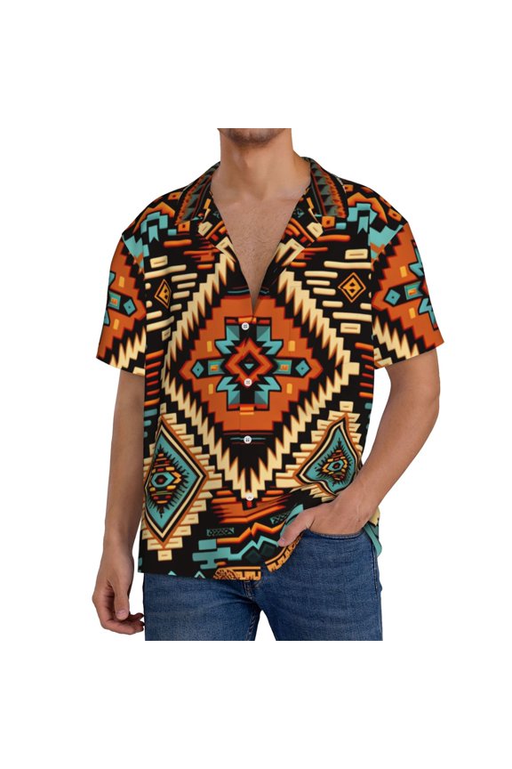 Mens Hawaiian Shirts Casual Short Sleeve Button Down Beach , Aztec Baja Western Native Southwest