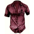 thumbnail image 1 of Mens Hawaiian Shirts Casual Skull Print Short Sleeve Button Down Tropical Beach Shirt Wine 3XL, 1 of 5