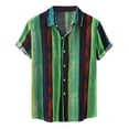 thumbnail image 1 of Mens Hawaiian Shirts M Casual Stripe Printed Short Sleeve Single Collared Comfortable Breathable Gathering Vacation Green Button Down Shirt Sizes M, 1 of 6