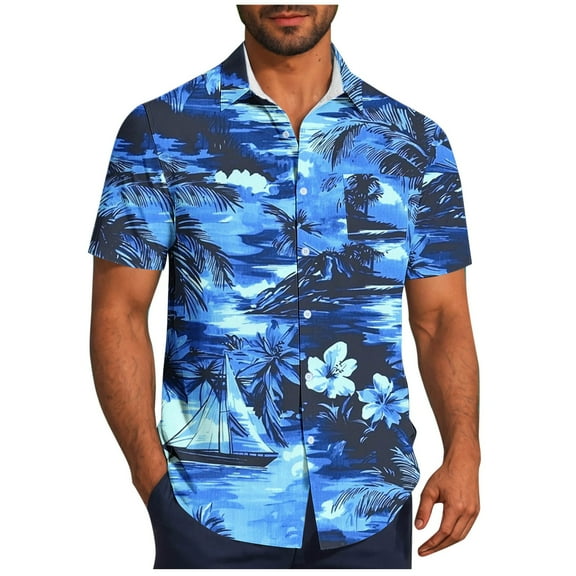 Mens Hawaiian Shirts Plus Size Summer Casual Graphic Beach Shirt Button Up Short Sleeve Shirt