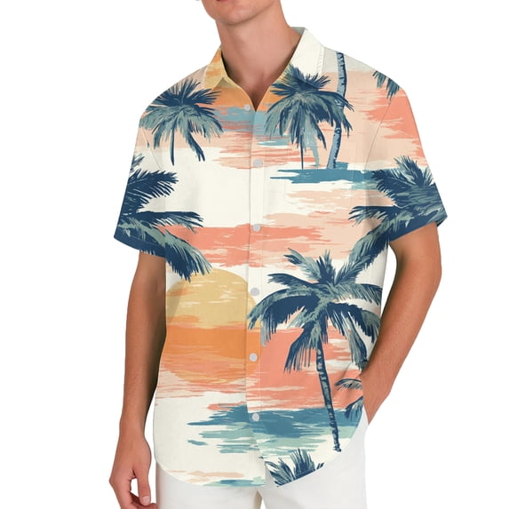 Mens Hawaiian Shirts Short Sleeve Button Down Ocean Wave Print Aloha Shirts Casual Tropical Summer Beach Vacation Blouses