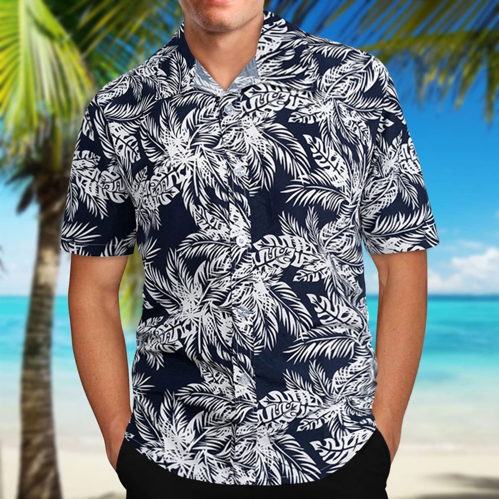 Mens Hawaiian Shirts Short Sleeve Casual Button Down Tropical Beach ...