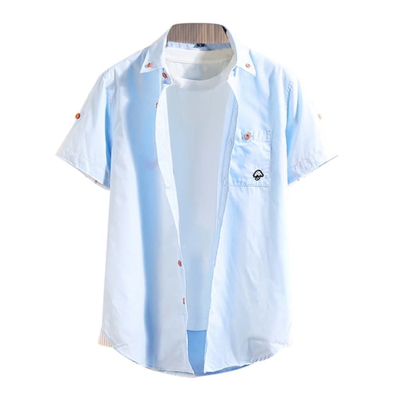 Mens Hawaiian Shirts Short Sleeve Lapel Button Down Color Block Beach T-Shirt Classic Breathable Tees Button Down Dressy Casual Tops