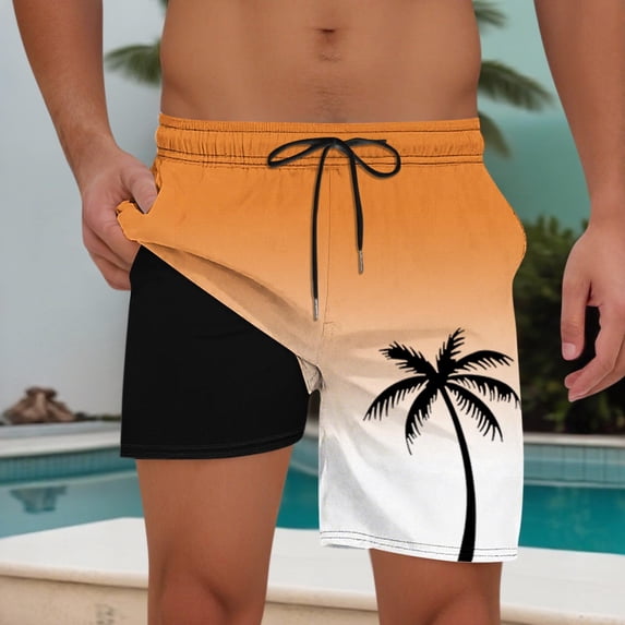 Mens Hawaiian Swim Trunks Beach Shorts Quick Dry Gradient Boardshorts with Liner Drawstring Swimwear Bathing Suits with Pockets Orange XXL
