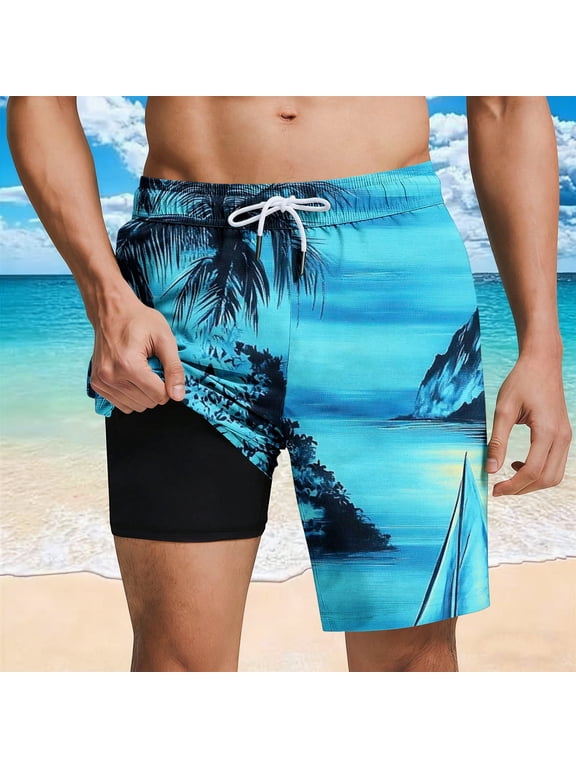 Mens Hawaiian Swim Trunks Quick Dry Boardshorts with Liner Beach Shorts Bathing Suits Swimwear with Pockets Multicolor 13 XL